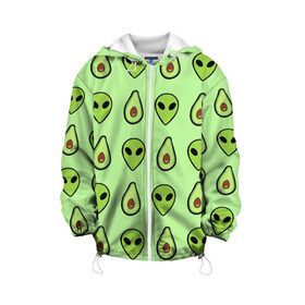 Детская куртка 3D с принтом Green , 100% полиэстер | застежка — молния, подол и капюшон оформлены резинкой с фиксаторами, по бокам — два кармана без застежек, один потайной карман на груди, плотность верхнего слоя — 90 г/м2; плотность флисового подклада — 260 г/м2 | Тематика изображения на принте: alien | food | vegetarian | авокадо | вегетарианство | еда | пришелец
