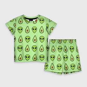 Детский костюм с шортами 3D с принтом Green ,  |  | alien | food | vegetarian | авокадо | вегетарианство | еда | пришелец
