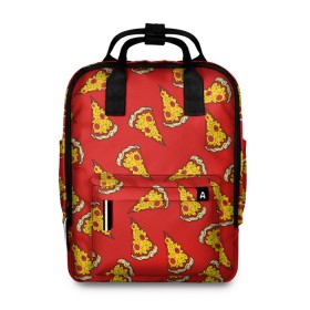 Женский рюкзак 3D с принтом Pizza red , 100% полиэстер | лямки с регулируемой длиной, сверху ручки, чтобы рюкзак нести как сумку. Основное отделение закрывается на молнию, как и внешний карман. Внутри два дополнительных кармана, один из которых закрывается на молнию. По бокам два дополнительных кармашка, куда поместится маленькая бутылочка
 | fast food | pizza | еда | пицца | фастфуд