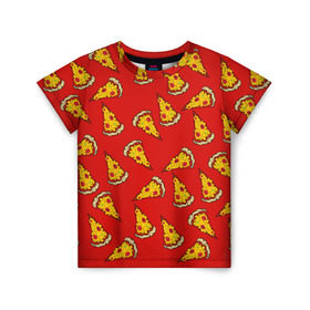 Детская футболка 3D с принтом Pizza red , 100% гипоаллергенный полиэфир | прямой крой, круглый вырез горловины, длина до линии бедер, чуть спущенное плечо, ткань немного тянется | fast food | pizza | еда | пицца | фастфуд