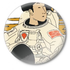 Значок с принтом гейша космонавт ,  металл | круглая форма, металлическая застежка в виде булавки | Тематика изображения на принте: 