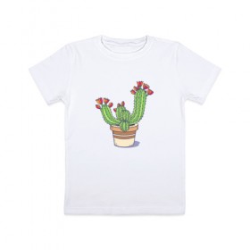 Детская футболка хлопок с принтом Кактус , 100% хлопок | круглый вырез горловины, полуприлегающий силуэт, длина до линии бедер | горшок | растение | цветет | цветок