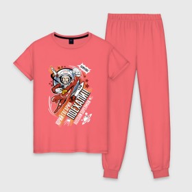 Женская пижама хлопок с принтом Юрий Гагарин , 100% хлопок | брюки и футболка прямого кроя, без карманов, на брюках мягкая резинка на поясе и по низу штанин | 12 апреля | космонавт