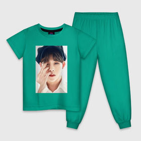 Детская пижама хлопок с принтом Jooheon , 100% хлопок |  брюки и футболка прямого кроя, без карманов, на брюках мягкая резинка на поясе и по низу штанин
 | monsta x | монст х