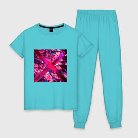 Женская пижама хлопок с принтом MONSTA X , 100% хлопок | брюки и футболка прямого кроя, без карманов, на брюках мягкая резинка на поясе и по низу штанин | 