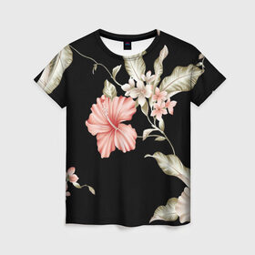 Женская футболка 3D с принтом цветок абстракция , 100% полиэфир ( синтетическое хлопкоподобное полотно) | прямой крой, круглый вырез горловины, длина до линии бедер | цветок | цветок на черном