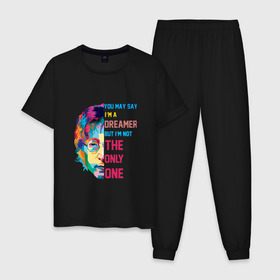 Мужская пижама хлопок с принтом Джон Леннон , 100% хлопок | брюки и футболка прямого кроя, без карманов, на брюках мягкая резинка на поясе и по низу штанин
 | джон леннон (john lennon)