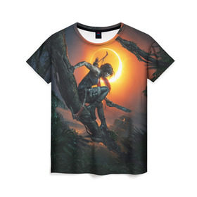 Женская футболка 3D с принтом Shadow of the Tomb Raider , 100% полиэфир ( синтетическое хлопкоподобное полотно) | прямой крой, круглый вырез горловины, длина до линии бедер | croft | lara | raider | tomb | гробниц | крофт | лара | расхитительница
