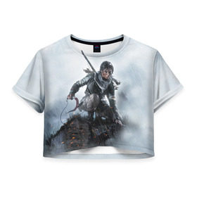 Женская футболка 3D укороченная с принтом Tomb Raider , 100% полиэстер | круглая горловина, длина футболки до линии талии, рукава с отворотами | croft | lara | raider | tomb | гробниц | крофт | лара | расхитительница