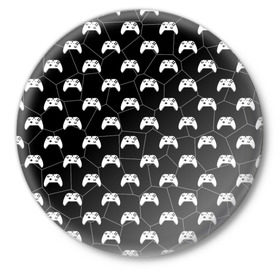 Значок с принтом Multi Gemepad (Black) ,  металл | круглая форма, металлическая застежка в виде булавки | black | games | multi gemepad | white | белый | игры | много джойстиков | чёрный