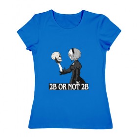 Женская футболка хлопок с принтом 2B or not 2B , 100% хлопок | прямой крой, круглый вырез горловины, длина до линии бедер, слегка спущенное плечо | Тематика изображения на принте: 2b or not 2b | automata