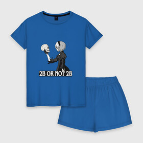 Женская пижама с шортиками хлопок с принтом 2B or not 2B , 100% хлопок | футболка прямого кроя, шорты свободные с широкой мягкой резинкой | Тематика изображения на принте: 2b or not 2b | automata