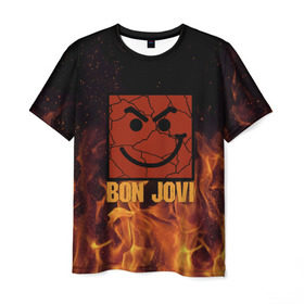 Мужская футболка 3D с принтом Bon Jovi , 100% полиэфир | прямой крой, круглый вырез горловины, длина до линии бедер | 