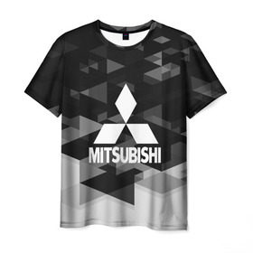 Мужская футболка 3D с принтом Mitsubishi sport geometry , 100% полиэфир | прямой крой, круглый вырез горловины, длина до линии бедер |  машина | марка | митсубиси