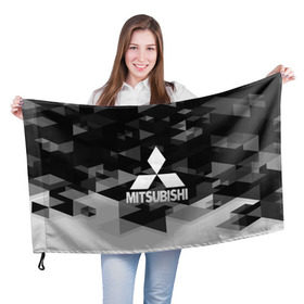 Флаг 3D с принтом Mitsubishi sport geometry , 100% полиэстер | плотность ткани — 95 г/м2, размер — 67 х 109 см. Принт наносится с одной стороны |  машина | марка | митсубиси