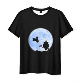 Мужская футболка 3D с принтом Totoro and the moon , 100% полиэфир | прямой крой, круглый вырез горловины, длина до линии бедер | anime | moon | myneighbortotoro | night | stars | totoro | аниме | звезды | канта | кодомо | котобус | кусакабэ | луна | мэй | ночь | сусуватари | тацуо | тоторо | хаяомиядзаки | ясуко