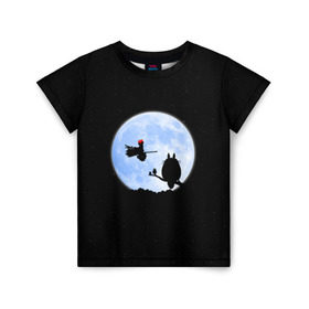 Детская футболка 3D с принтом Totoro and the moon , 100% гипоаллергенный полиэфир | прямой крой, круглый вырез горловины, длина до линии бедер, чуть спущенное плечо, ткань немного тянется | anime | moon | myneighbortotoro | night | stars | totoro | аниме | звезды | канта | кодомо | котобус | кусакабэ | луна | мэй | ночь | сусуватари | тацуо | тоторо | хаяомиядзаки | ясуко