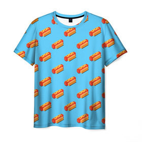 Мужская футболка 3D с принтом Hot Dog Pattern , 100% полиэфир | прямой крой, круглый вырез горловины, длина до линии бедер | 
