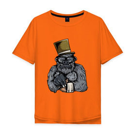Мужская футболка хлопок Oversize с принтом Гроссмейстер , 100% хлопок | свободный крой, круглый ворот, “спинка” длиннее передней части | Тематика изображения на принте: chess | sport | горилла | животные | мат | обезьяна | примат | спорт | шах | шахматы | шляпа