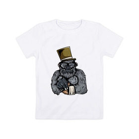 Детская футболка хлопок с принтом Гроссмейстер , 100% хлопок | круглый вырез горловины, полуприлегающий силуэт, длина до линии бедер | chess | sport | горилла | животные | мат | обезьяна | примат | спорт | шах | шахматы | шляпа