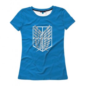 Женская футболка 3D с принтом Атака титанов , 100% полиэфир ( синтетическое хлопкоподобное полотно) | прямой крой, круглый вырез горловины, длина до линии бедер | 