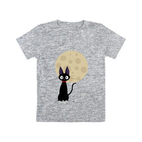 Детская футболка хлопок с принтом Luna cat , 100% хлопок | круглый вырез горловины, полуприлегающий силуэт, длина до линии бедер | Тематика изображения на принте: ведьмина доставка | кики | хаяо миядзаки