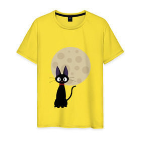 Мужская футболка хлопок с принтом Luna cat , 100% хлопок | прямой крой, круглый вырез горловины, длина до линии бедер, слегка спущенное плечо. | ведьмина доставка | кики | хаяо миядзаки