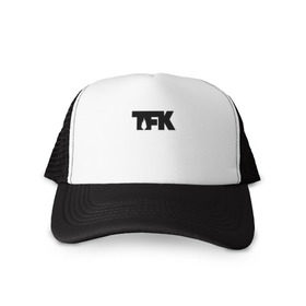 Кепка тракер с сеткой с принтом TFK logo black , трикотажное полотно; задняя часть — сетка | длинный козырек, универсальный размер, пластиковая застежка | tfk | thousand foot krutch