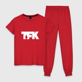 Женская пижама хлопок с принтом TFK logo white , 100% хлопок | брюки и футболка прямого кроя, без карманов, на брюках мягкая резинка на поясе и по низу штанин | tfk | thousand foot krutch