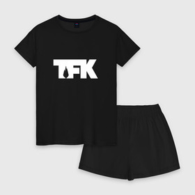 Женская пижама с шортиками хлопок с принтом TFK logo white , 100% хлопок | футболка прямого кроя, шорты свободные с широкой мягкой резинкой | Тематика изображения на принте: tfk | thousand foot krutch