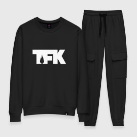 Женский костюм хлопок с принтом TFK logo white , 100% хлопок | на свитшоте круглая горловина, мягкая резинка по низу. Брюки заужены к низу, на них два вида карманов: два 