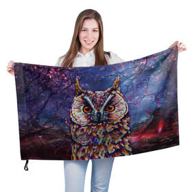 Флаг 3D с принтом Сова , 100% полиэстер | плотность ткани — 95 г/м2, размер — 67 х 109 см. Принт наносится с одной стороны | art | bird | forest | night | owl | owls | tree | wood | арт | дерево | лес | ночь | птица | птицы | сова | совы