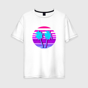 Женская футболка хлопок Oversize с принтом пальмы 80 , 100% хлопок | свободный крой, круглый ворот, спущенный рукав, длина до линии бедер
 | 8 bit | восьмидесятые | новая волна | ретро вейв