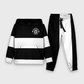 Детский костюм 3D (с толстовкой) с принтом FC Manchester United ,  |  | Тематика изображения на принте: black   white | england | football | logo | manchester united | sport | англия | арт | лига | лого | манчестер юнайтед | спорт | текстура | фк | футбол | футбольный клуб | черно белый | эмблема