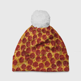 Шапка 3D c помпоном с принтом Пицца пепперони , 100% полиэстер | универсальный размер, печать по всей поверхности изделия | pepperoni | pizza | еда | колбаса | мясо | пица | сардельки | сыр | фастфуд