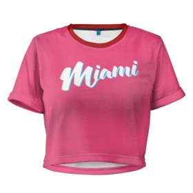 Женская футболка 3D укороченная с принтом Маями , 100% полиэстер | круглая горловина, длина футболки до линии талии, рукава с отворотами | 