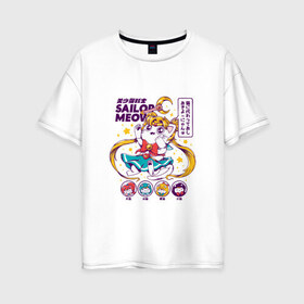 Женская футболка хлопок Oversize с принтом Sailor Moon , 100% хлопок | свободный крой, круглый ворот, спущенный рукав, длина до линии бедер
 | кот | котики | сейлор мун