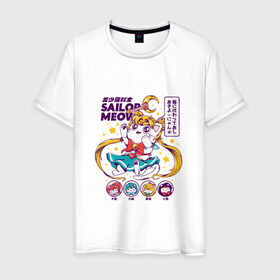 Мужская футболка хлопок с принтом Sailor Moon , 100% хлопок | прямой крой, круглый вырез горловины, длина до линии бедер, слегка спущенное плечо. | Тематика изображения на принте: кот | котики | сейлор мун
