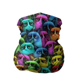 Бандана-труба 3D с принтом Разноцветные сердитые коты , 100% полиэстер, ткань с особыми свойствами — Activecool | плотность 150‒180 г/м2; хорошо тянется, но сохраняет форму | cat | grumpy | грустный | злой | кот | кошка | мем | паттерн | радуга
