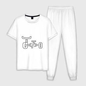 Мужская пижама хлопок с принтом Велосипед программиста , 100% хлопок | брюки и футболка прямого кроя, без карманов, на брюках мягкая резинка на поясе и по низу штанин
 | Тематика изображения на принте: велосипед | код | программирование | программист | символы