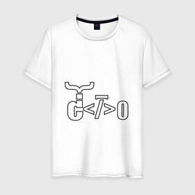 Мужская футболка хлопок с принтом Велосипед программиста , 100% хлопок | прямой крой, круглый вырез горловины, длина до линии бедер, слегка спущенное плечо. | Тематика изображения на принте: велосипед | код | программирование | программист | символы