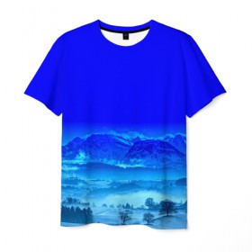 Мужская футболка 3D с принтом Снежные горы , 100% полиэфир | прямой крой, круглый вырез горловины, длина до линии бедер | 