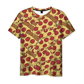 Мужская футболка 3D с принтом Pizza , 100% полиэфир | прямой крой, круглый вырез горловины, длина до линии бедер | Тематика изображения на принте: cheese | fast food | food | junk food | pizza | еда | пицца | сыр | фастфут