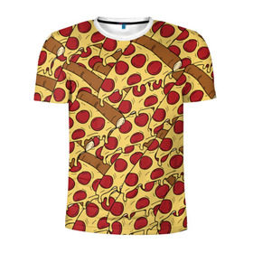 Мужская футболка 3D спортивная с принтом Pizza , 100% полиэстер с улучшенными характеристиками | приталенный силуэт, круглая горловина, широкие плечи, сужается к линии бедра | Тематика изображения на принте: cheese | fast food | food | junk food | pizza | еда | пицца | сыр | фастфут