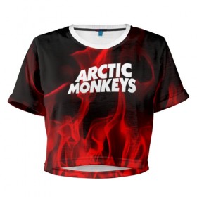 Женская футболка 3D укороченная с принтом Arctic Monkeys , 100% полиэстер | круглая горловина, длина футболки до линии талии, рукава с отворотами | 