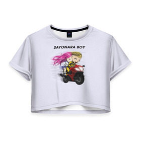 Женская футболка 3D укороченная с принтом Sayonara boy , 100% полиэстер | круглая горловина, длина футболки до линии талии, рукава с отворотами | 
