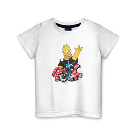 Детская футболка хлопок с принтом let`s rock , 100% хлопок | круглый вырез горловины, полуприлегающий силуэт, длина до линии бедер | Тематика изображения на принте: музыка | рок | симпсон