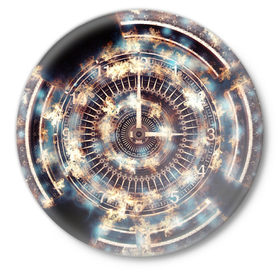 Значок с принтом Волшебные часы ,  металл | круглая форма, металлическая застежка в виде булавки | 