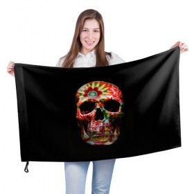 Флаг 3D с принтом Череп , 100% полиэстер | плотность ткани — 95 г/м2, размер — 67 х 109 см. Принт наносится с одной стороны | зомби | скелет | цветок | цветы | череп