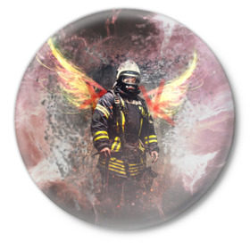 Значок с принтом Пожарный ,  металл | круглая форма, металлическая застежка в виде булавки | Тематика изображения на принте: 